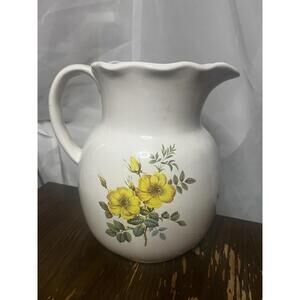 Knowles Utility Ware Stoneware Pitcher Floral Design Cottagecore Grandmacore.